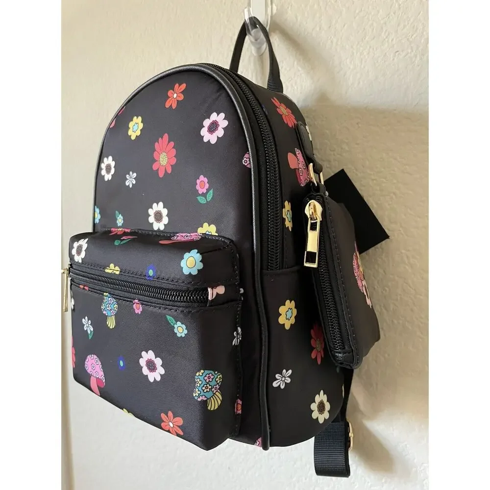 Floral Mushroom Adjustable Straps Rave Festival Pocket Nylon Mini Backpack Rave
